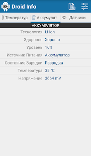Снимок экрана с информацией об оборудовании Droid
