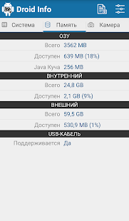 Снимок экрана с информацией об оборудовании Droid
